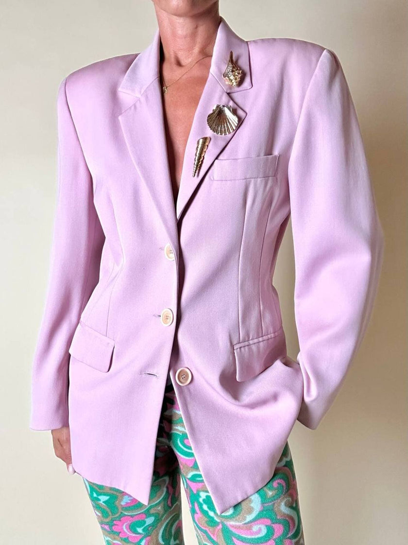Blazer in rasato di lana merinos super fine rosa “Swish”