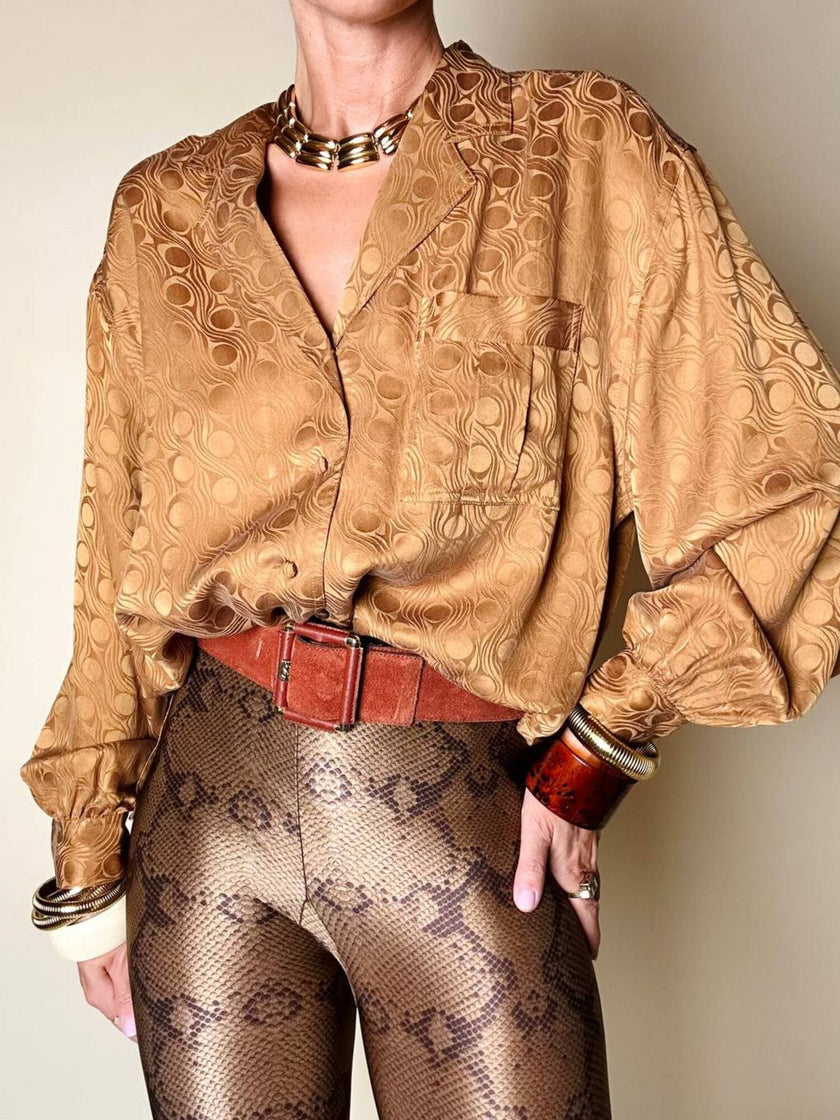 Cintura Yves Saint Laurent in camoscio terra di Siena con fibbia ricoperta e ardiglione logato