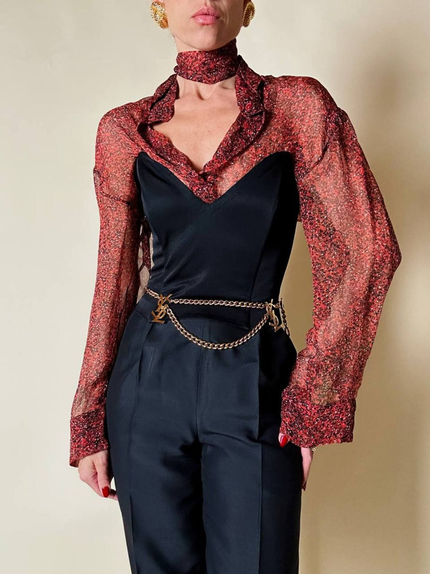 Blusa rossa in chiffon micro fantasia “Yves Saint Laurent”