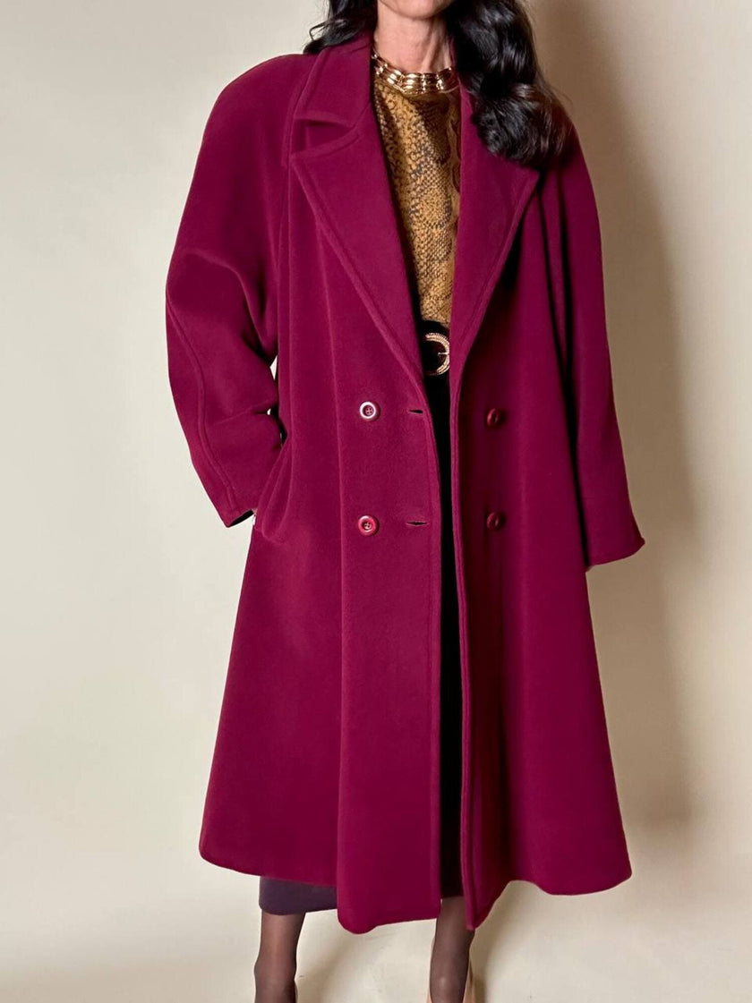 Cappotto doppiopetto oversize in lana rosso Borgogna Riflessi