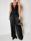 Schwarze Palazzo-Hose mit hoher Taille aus Voile