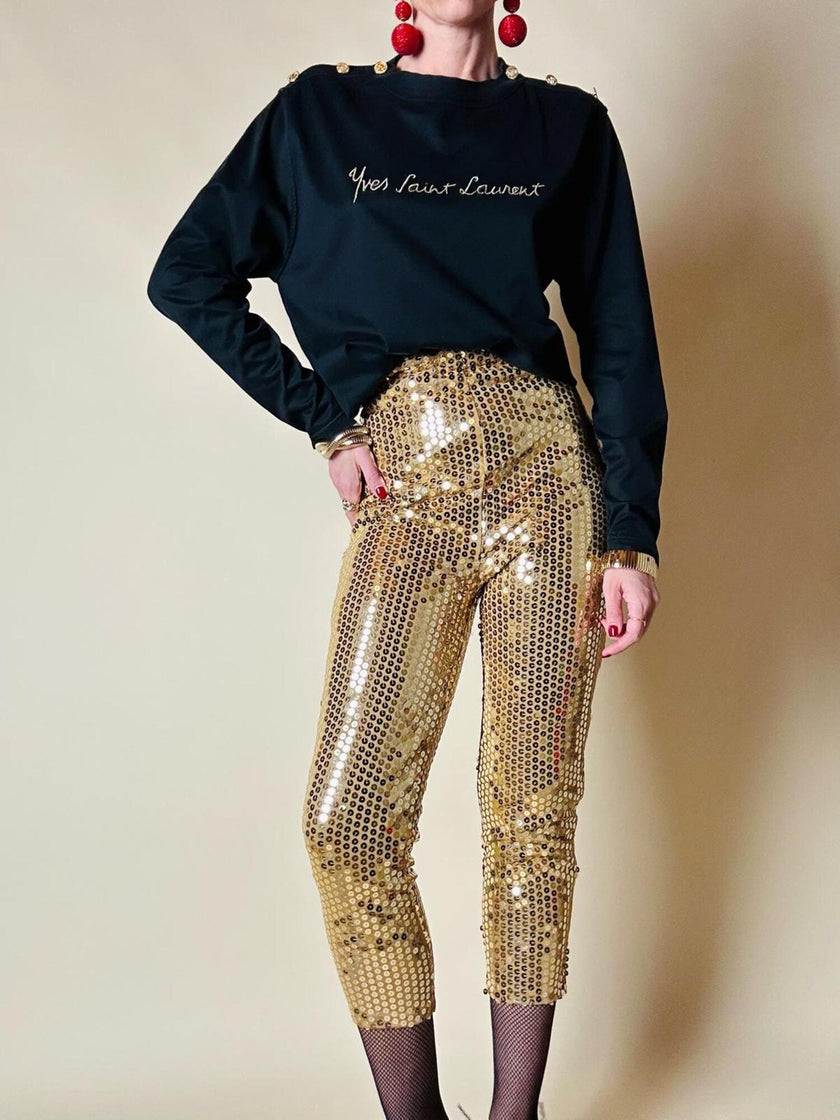 Maglia in cotone nero con bottoni dorati “Yves Saint Laurent”