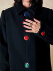 Cappotto nero con maxi bottoni gioiello multicolor “Yves Saint Laurent”
