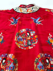 Giacca kimono vintage cinese in raso di seta rossa ricamata a mano