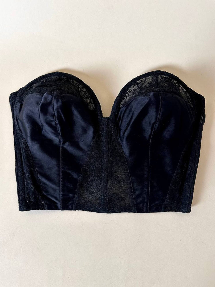 Bustier in raso di seta e pizzo nero “Ponsesina”