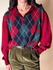 Pullover Yves Saint Laurent fantasia Argyle rosso Borgogna verde inglese e blu notte
