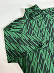 Camicia vintage in fresco di lana e seta verde smeraldo con fantasia grafica astratta