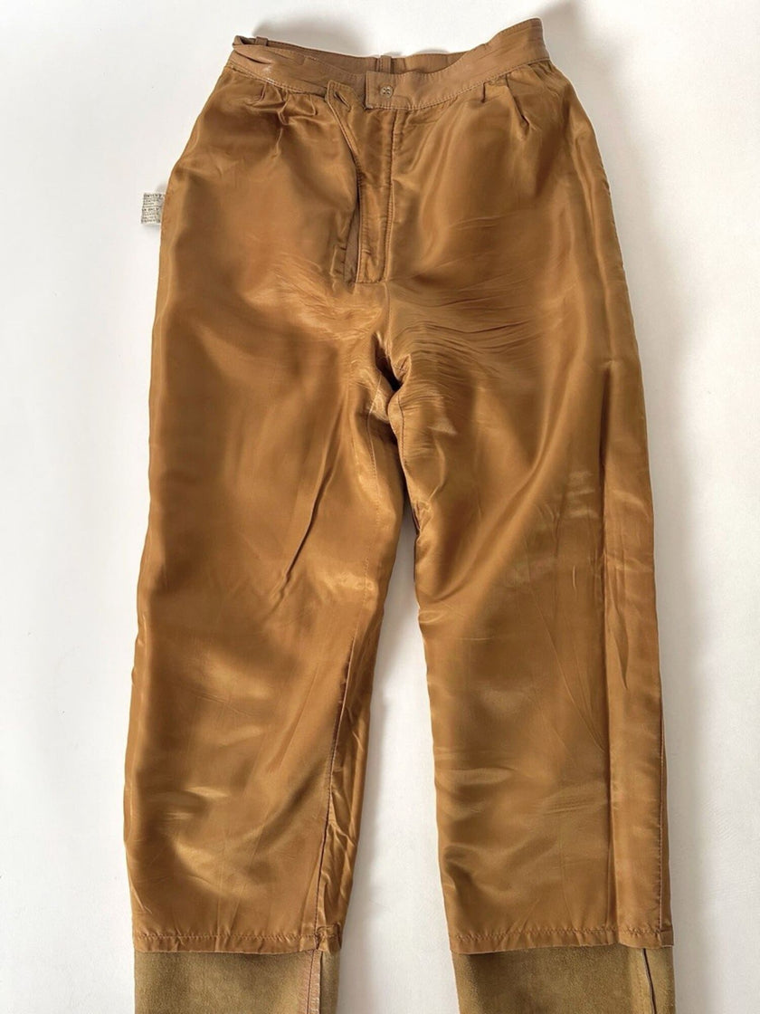 Vintage high-waisted tan leather trousers by Modissa