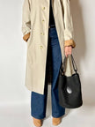 Secchiello vintage Yves Saint Laurent in tessuto nero millerighe con riporti in pelle