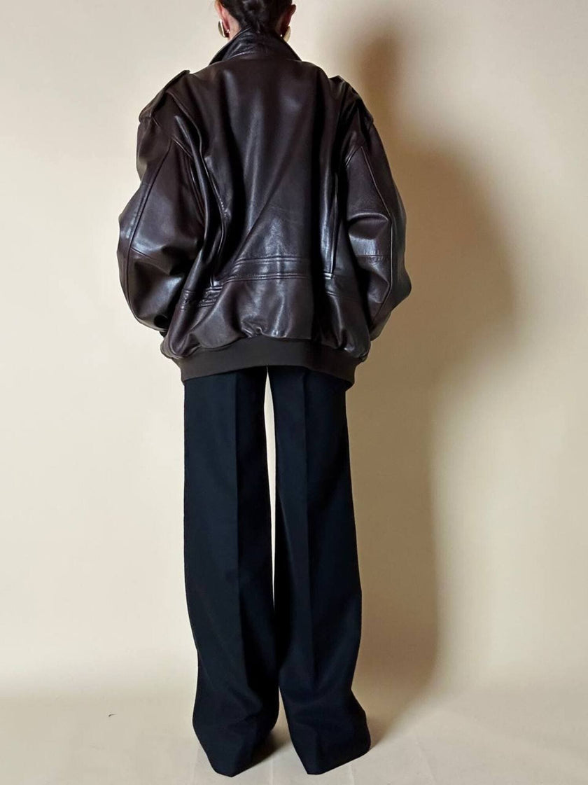 Bomber aviator oversize in pelle testa di moro