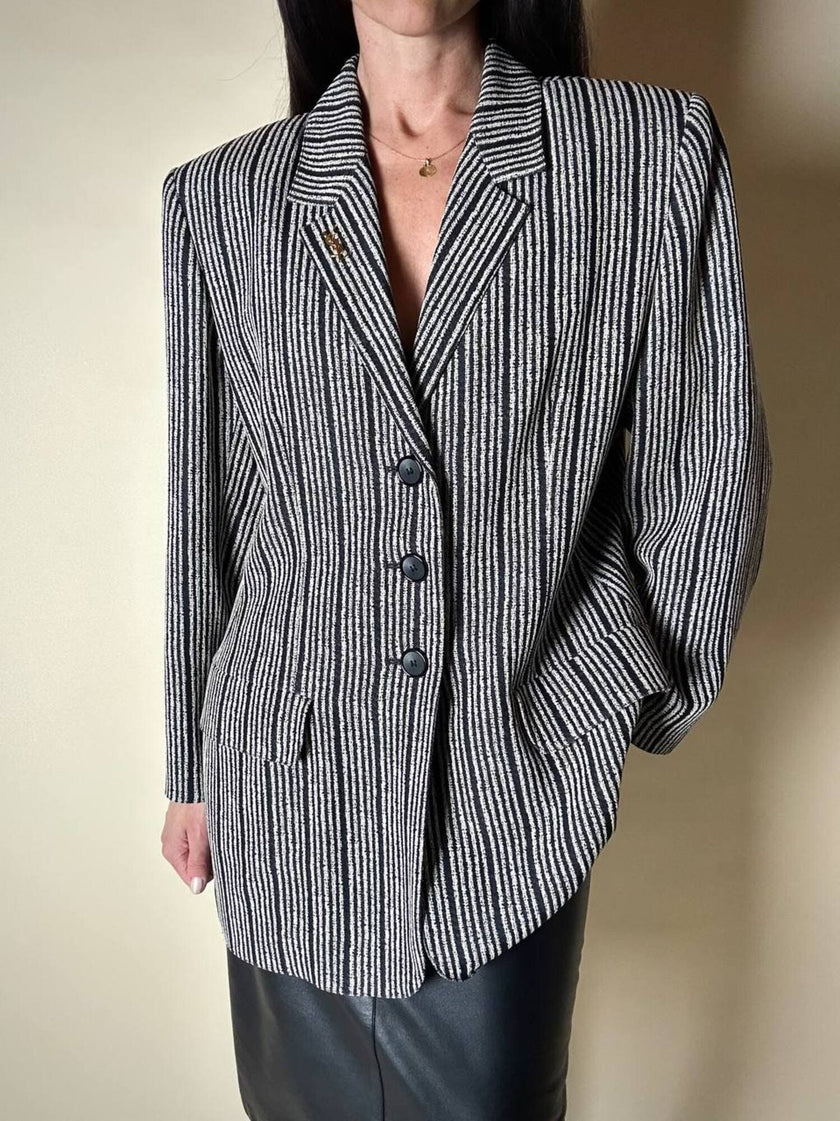 Blazer vintage Yves Saint Laurent a righe verticali panna e nero