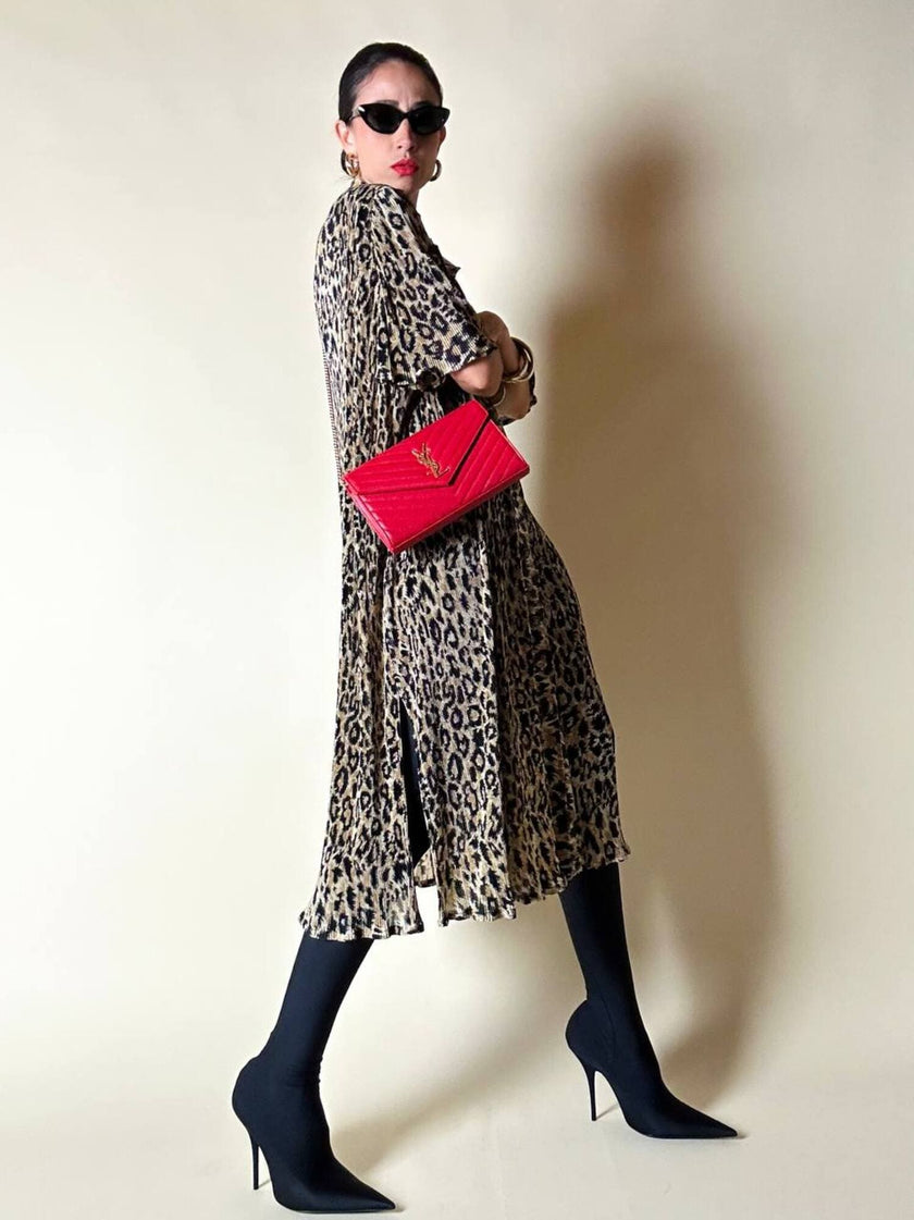 Chemisier vintage leopardato in tessuto micro plissé Henriette