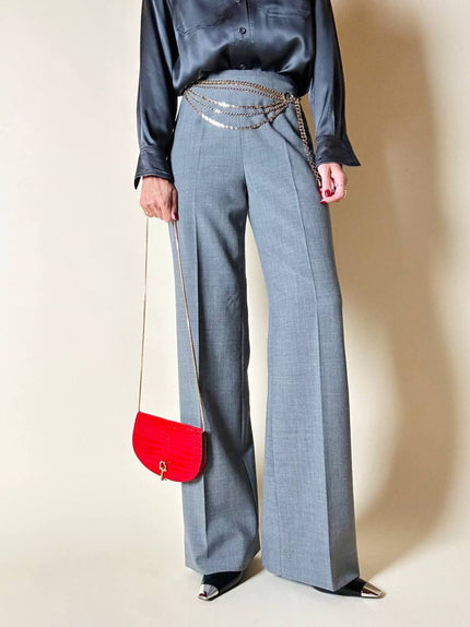 Pantalone a palazzo in rasato di lana grigio “Luisa Spagnoli”
