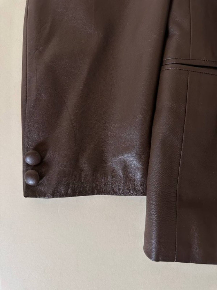 Blazer oversize in pelle color cioccolato