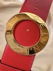 Cintura alta in pelle rossa con fibbia rotonda dorata “Celine”