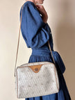 Borsa Christian Dior in tessuto jacquard logato beige con dettagli in pelle cuoio
