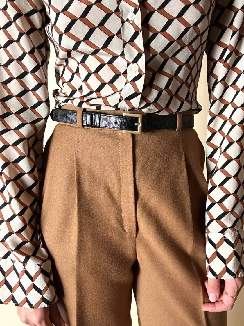 Pantalone Christian Dior vintage modello classico con pince in lana cammello scuro