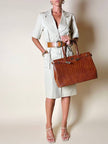Maxi borsa in pelle stampa coccodrillo color cuoio