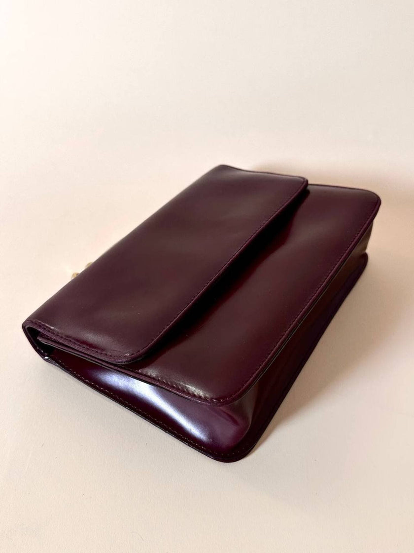 Fendissime handbag in burgundy brushed leather with gold chain jewel handle and detachable shoulder strap