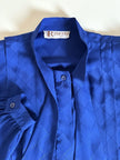 Camicia vintage Tricosa Paris in tessuto jacquard operato a losanghe bluette con nastro al collo
