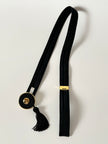 Cintura vintage Nina Ricci Paris in passamaneria elastica nera con fibbia gioiello e nappa couture