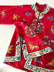 Giacca kimono vintage cinese in raso di seta rossa ricamata a mano