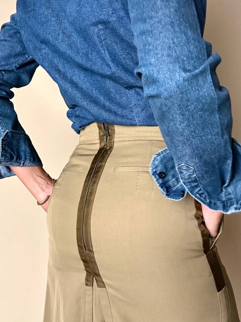 Minigonna Yves Saint Laurent Rive Gauche in cotone cachi con riporti in seta