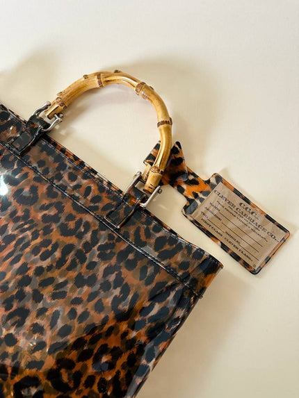 Tote bag Clever Carriage Co. in PVC leopardato con manici in vero bambù