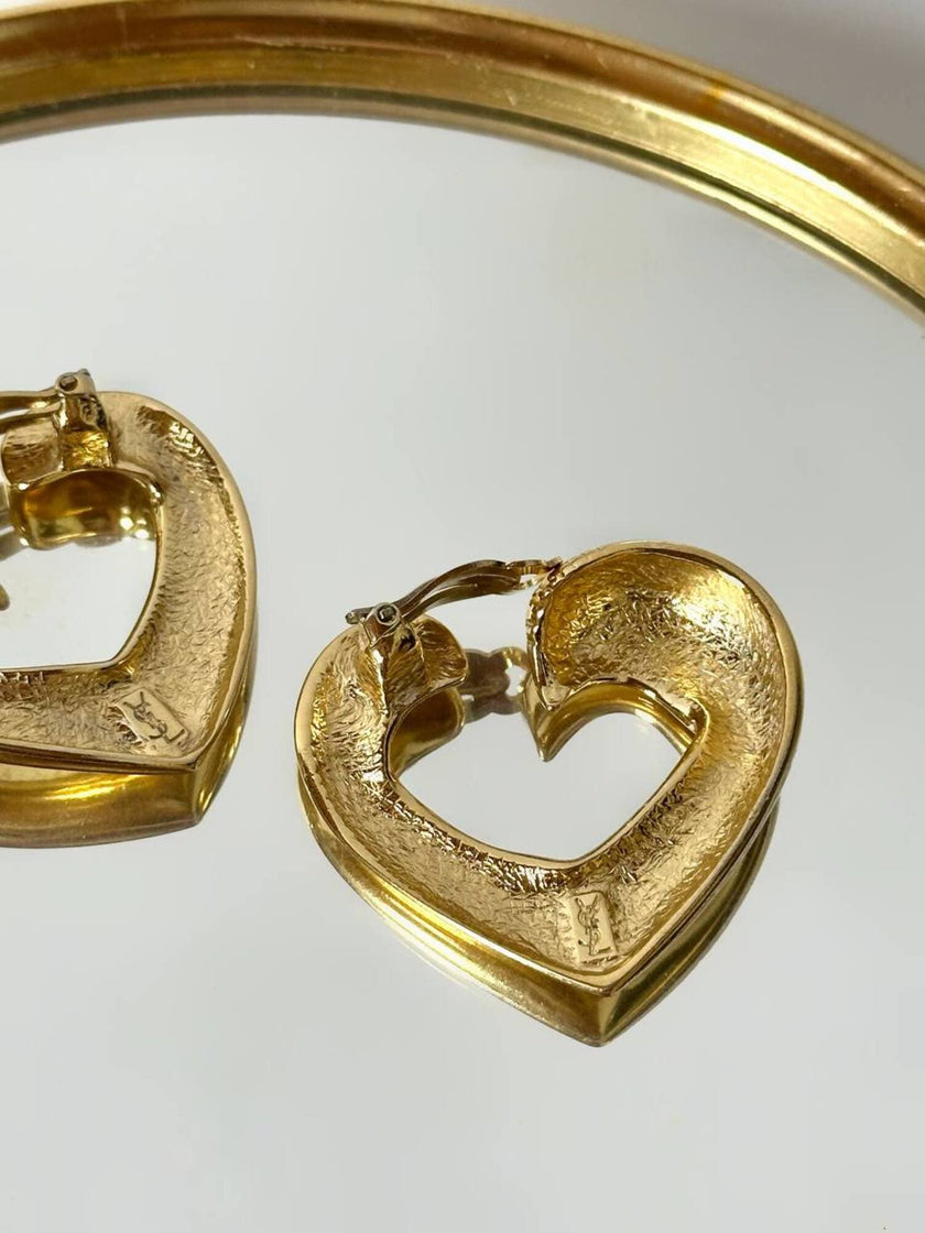 Vintage Yves Saint Laurent gold-tone metal heart-shaped clip-on earrings