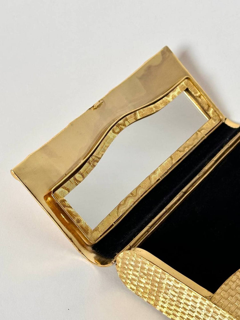 Clutch-Minaudière vintage in metallo oro satinato con dettaglio bambù