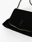 Pochette Beauté vintage Yves Saint Laurent in camoscio nero con nappine e specchio