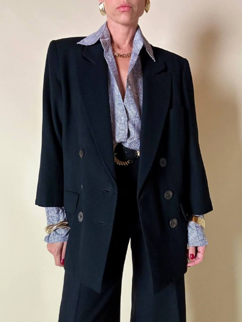 Blazer doppiopetto nero in pura lana “Yves Saint Laurent”