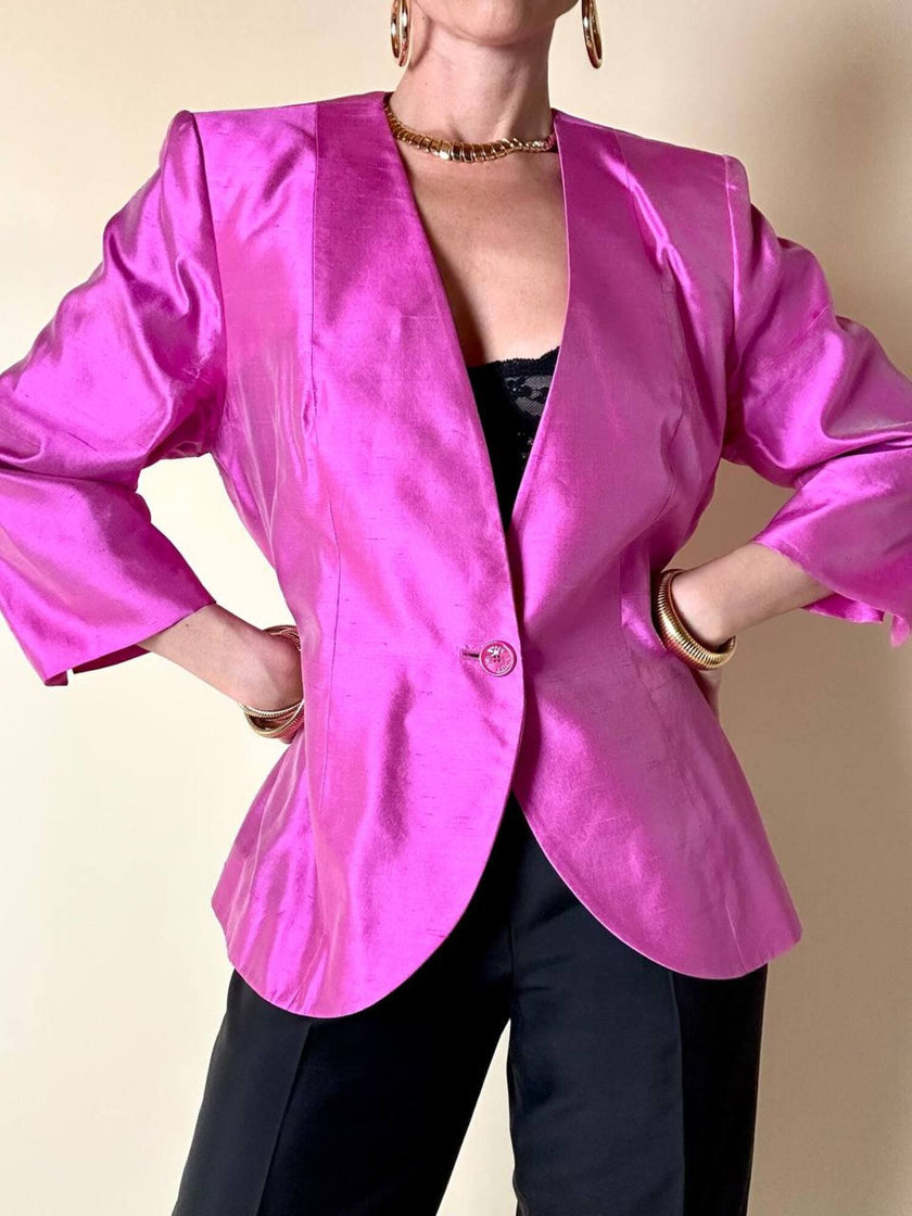 Blazer in shantung di seta ciclamino “Yves Saint Laurent”