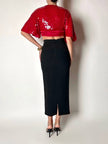 Top-Bolero vintage rosso con taglio a mantellina in seta ricamato con paillettes