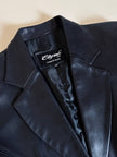 Blazer vintage in pelle nera Elizé Paris sciancrato con bottoni ricoperti in pelle