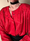 Camicia vintage Yves Saint Laurent in raso jaquard rosso con bottoni neri