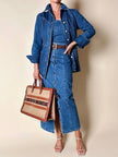 Giacca Christian Lacroix in denim modello sciancrato con lavorazione a nervature