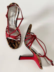 Sandalias vintage Dolce & Gabbana en crepé rojo y terciopelo con estampado de leopardo