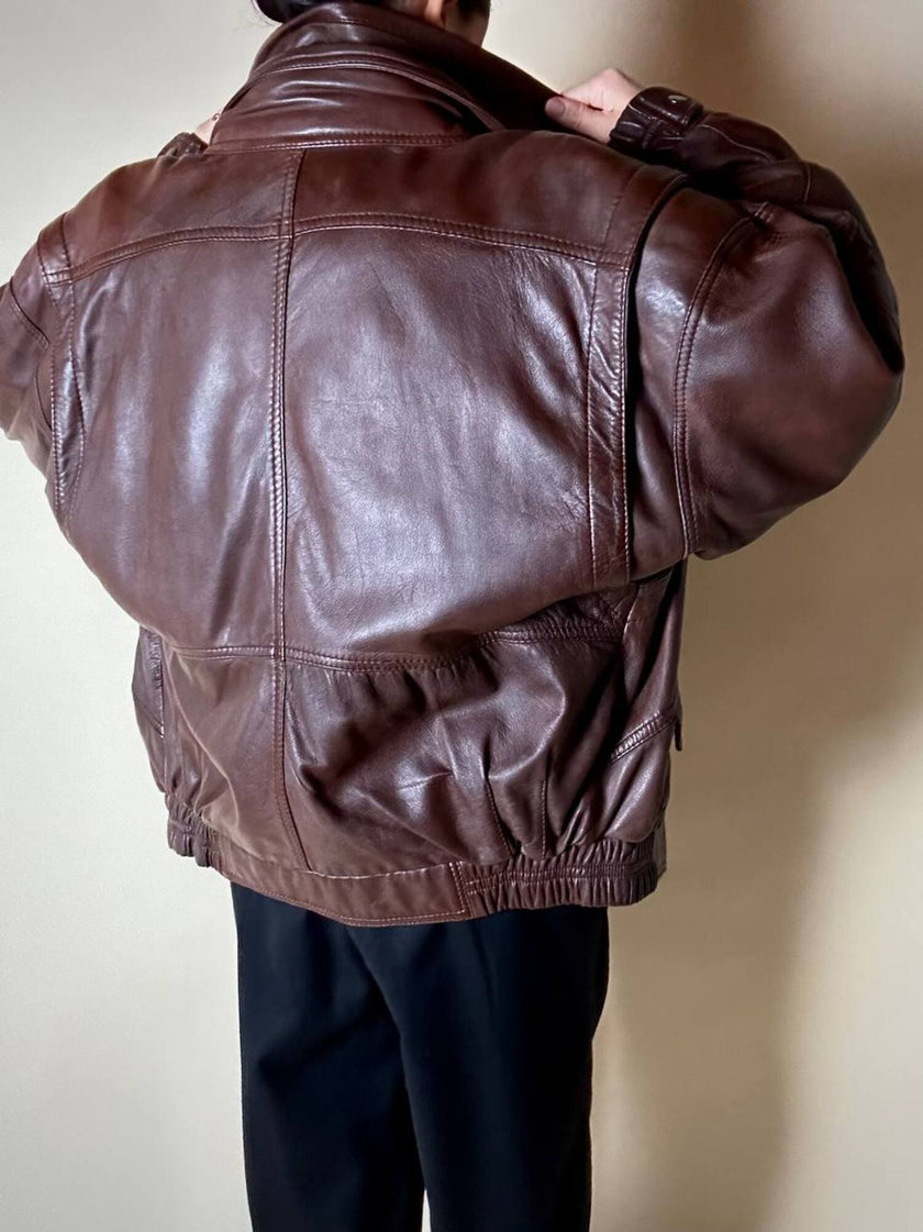 Bomber vintage stile aviator in pelle marrone Stenley