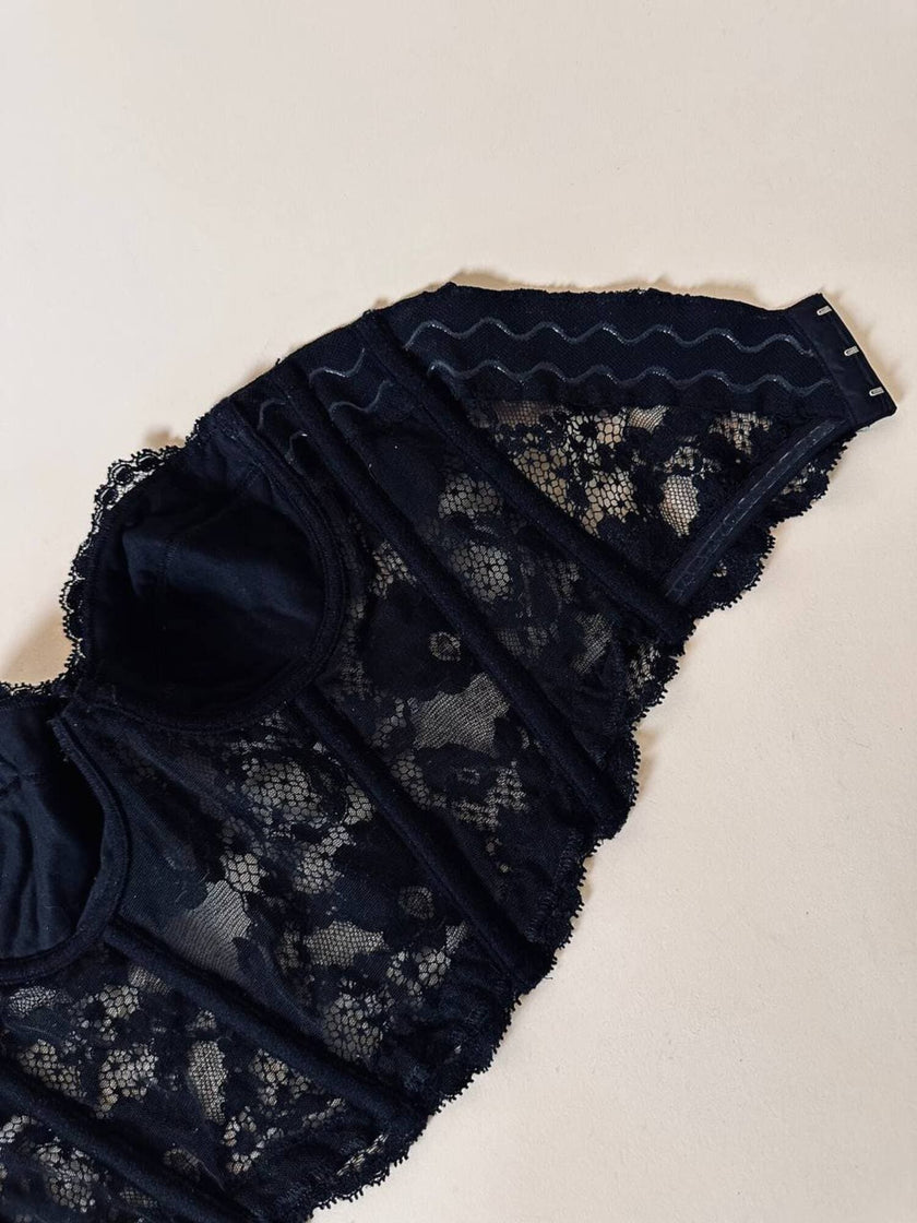 Bustier nero in pizzo macramè “La Perla”