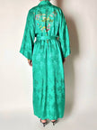 Green rayon jacquard kimono robe with multicolor embroidery