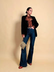 Blazer in velluto nero con profili di gros grain 