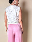 Gilet in crêpe bianco con paillettes ricamate “Brunella Mode”