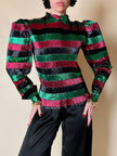 Blusa in lamé goffrato a righe orizzontali multicolor