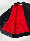Bomber vintage Valentino Boutique in raso di seta nera trapuntato con fodera rossa