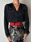 Camicia vintage in misto seta nero con passamanerie ricamate e nappe couture