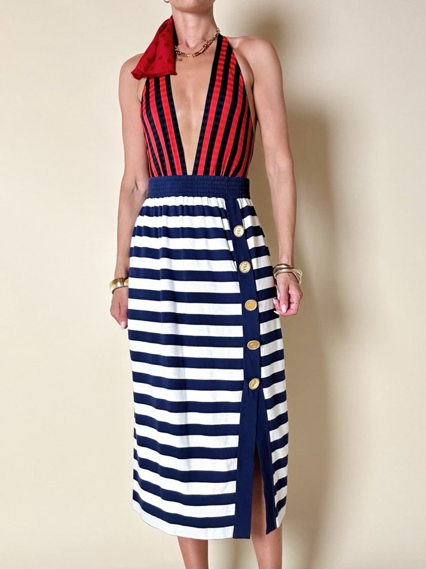 Longuette a righe bianche e blu con bottoni dorati “Yves Saint Laurent”