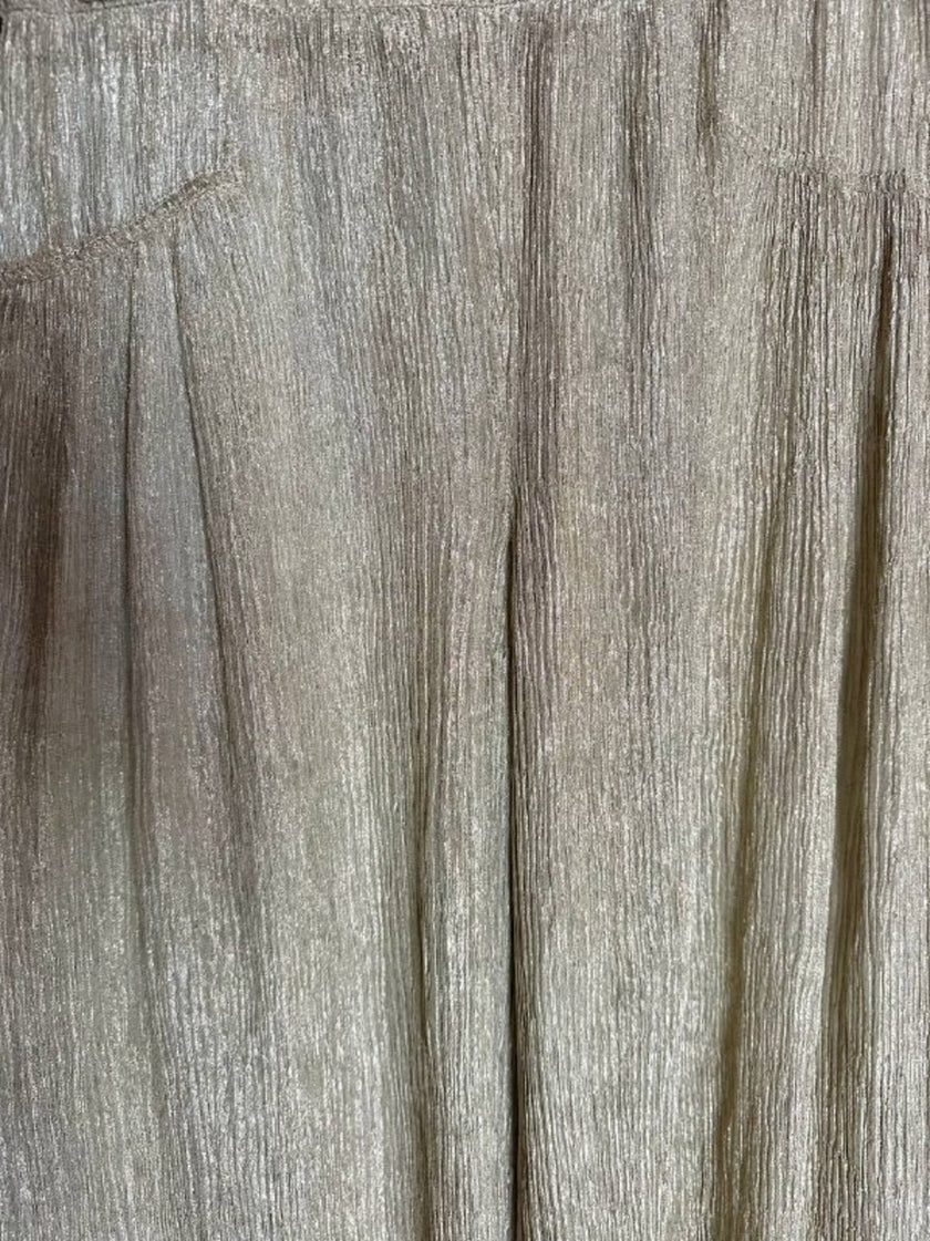 Pantalone a palazzo vintage Emporio Armani in seta goffrata champagne operata con filo metallico