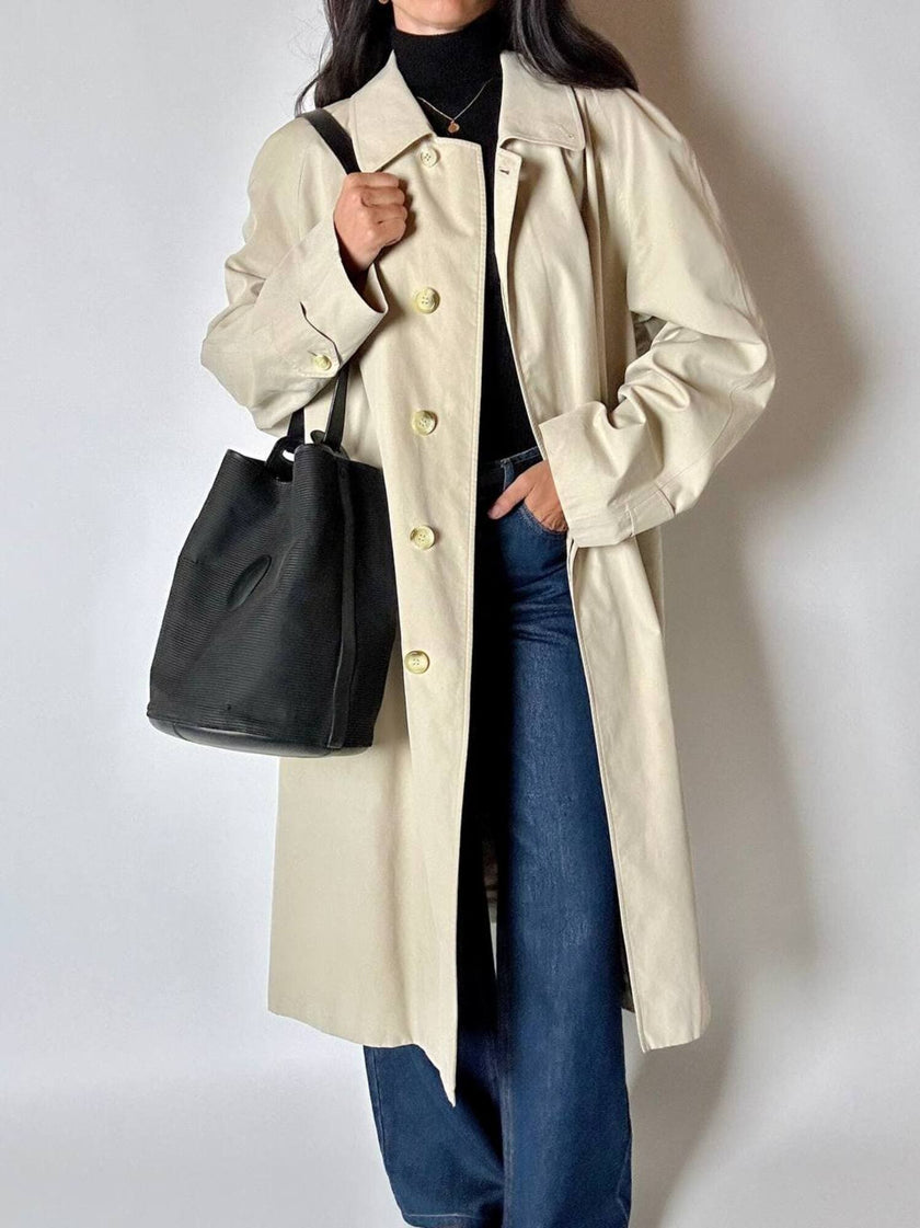 Secchiello vintage Yves Saint Laurent in tessuto nero millerighe con riporti in pelle
