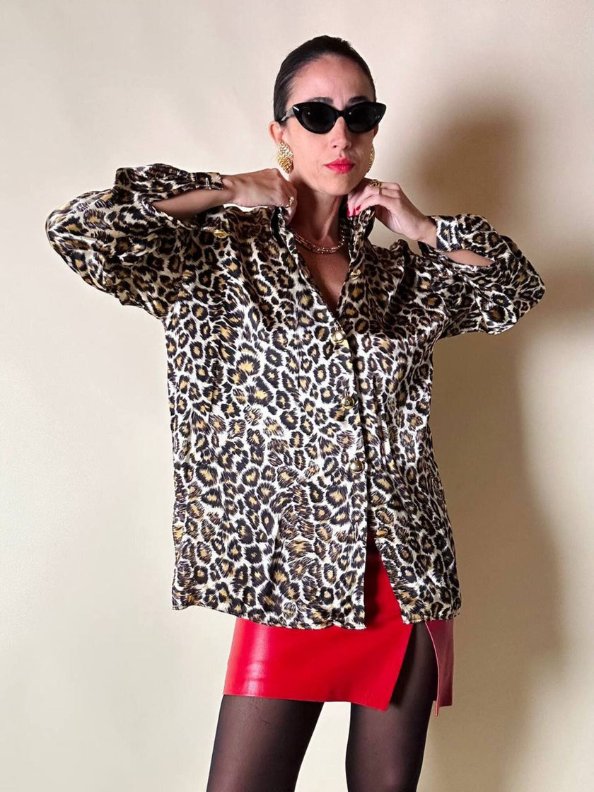 Camicia leopardata con bottoni dorati  “Nara Camicie”